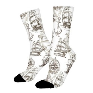 Vintage Sailing Women Printed Crew Socks Funny Funky Socks Soft Polyester Novelty Gifts for Artists Men - 1 of 1