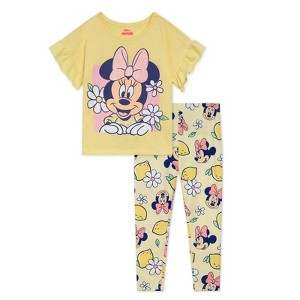 Disney Minnie Mouse Floral Girls Peplum T-Shirt and Leggings Outfit Set Toddler - 1 of 4
