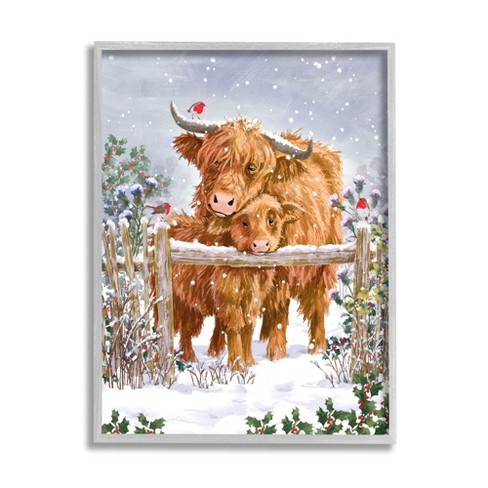 Stupell Industries Winter Cattle Cuddling Snow Scene Framed Giclee