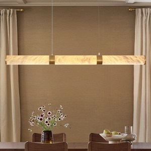 CityFurn 47" Modern Linear Alabaster LED Chandelier Brass Island Lights for Dining Room - 1 of 4