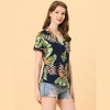 Allegra K Women's Hawaiian Floral Leaves Printed Short Sleeve Button Down Vintage Shirt - 3 of 4