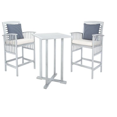 Gray Wooden 3-Piece Bar Height Bistro Set with Cushions