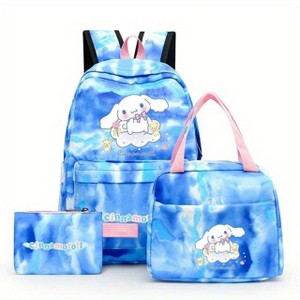 Paaaawaters 3-Piece Daily Bag Set with Cute Cartoon Print Blue White Tie-Dye and Pink Accents - 1 of 1