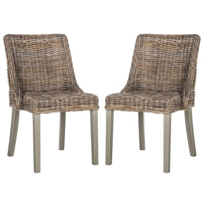 Set of 2 Caprice Wicker Dining Chair with Leather Handle Natural - Safavieh