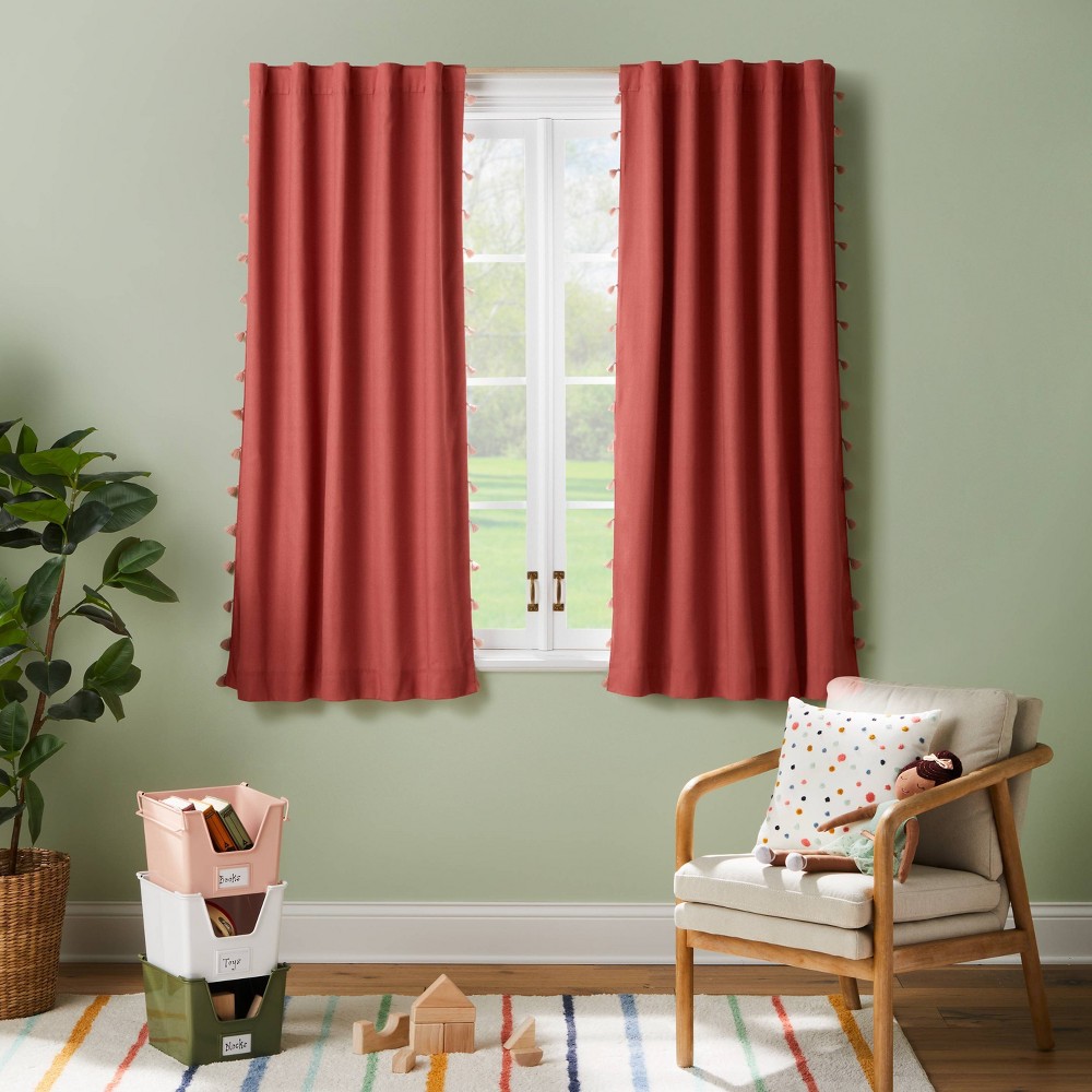 42"W x 63"L Tassel Kids' Blackout Window Curtain Panel Rose Pink - Pillowfort™ One Piece 