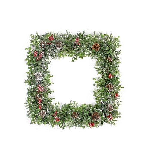 Northlight 18 Unlit Square Boxwood And Berries Pine Cone Artificial Christmas Wreath Target