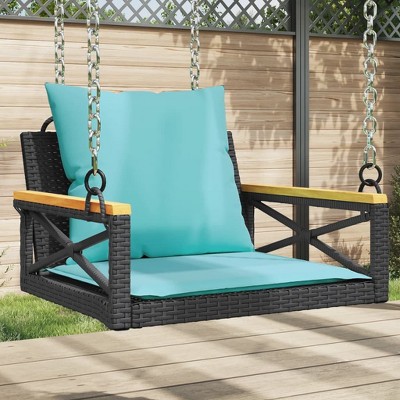 vidaXL Swing Bench with Cushions Black 24.8"x24.4"x15.7" Poly Rattan