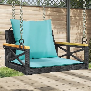vidaXL Swing Bench with Cushions Black 24.8"x24.4"x15.7" Poly Rattan - 1 of 4