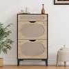 Rattan Shoe Cabinet Storage with 2 Flip Drawers & 1 Pull-Out Drawer, Freestanding Narrow Wood Shoe Cabinet, Adjustable Shelf for Entryway Porch - 4 of 4