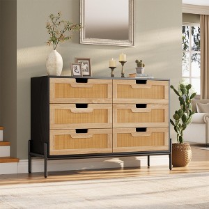 Whizmax 6-Drawer Tall Dresser for Bedroom, Rattan Storage Organizer for Closet, Living Room, Hallway, Entryway - 1 of 4