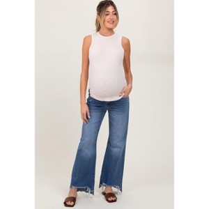 Pinkblush Blue Distressed Fringe Hi-Lo Hem Cropped Flare Maternity Jeans - 1 of 4