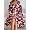 Coolmee Women Floral Deep V Neck Long Sleeve A Line High Waist Flowy Ruffled Midi Dress Summer Beach Dress - 2 of 4