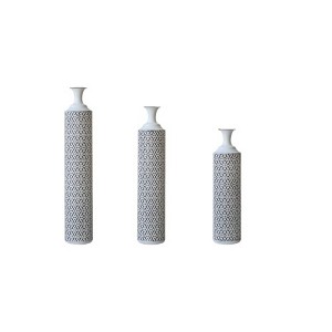 AENKYO Set of 3 Metal Floor Vases with Gold Accents, Textured Geometric Cylinder VasesTall Decorative Vases, 24.6"/29.3"/33.86" High - 1 of 4