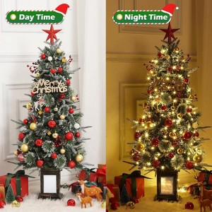 3FT Pre-Lit Christmas Tree with Snowflake Decorations,Small Artificial Christmas Tree with 78 Lights & 380 Branch Tips & Base Hinged Xmas Tree, 1Pcs - 1 of 4