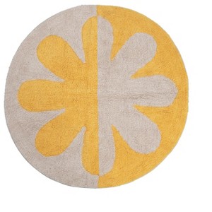 Storied Home Tufted Cotton 2-Tone Rug with Flower, Cream and Yellow - 1 of 4