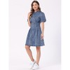 Allegra K Women's Denim Puff Short Sleeve Collared Button Down A-Line Jean Dress - 3 of 4