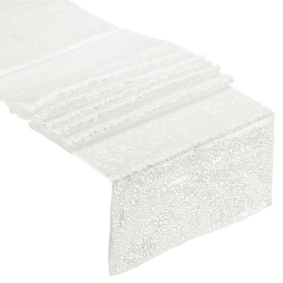 Unique Bargains Party Wedding Polyester Flexible Cutting Delicate Edges Sequin Table Runner 2 Pcs