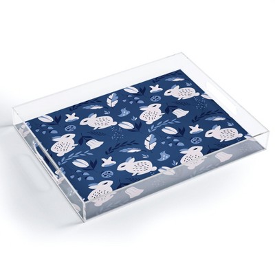 BlueLela Rabbits and Flowers 15.5" x 12" Acrylic Tray - Deny Designs