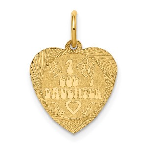 Black Bow Jewelry 14k Yellow Gold #1 Goddaughter Heart Disc Charm or Pendant, 17mm - 1 of 4