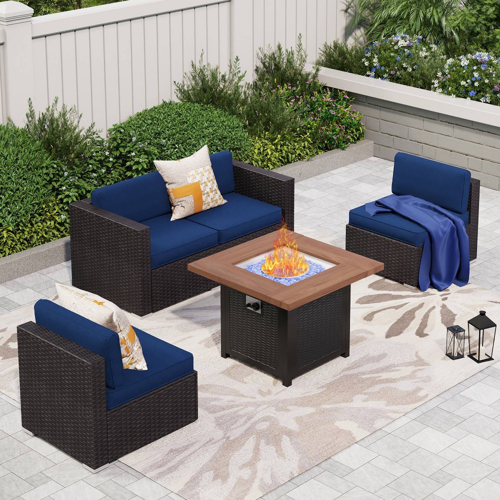 Photos - Garden Furniture 5pc Outdoor Conversation Set with Wicker Sofa & 34" Fire Pit Table - Capti