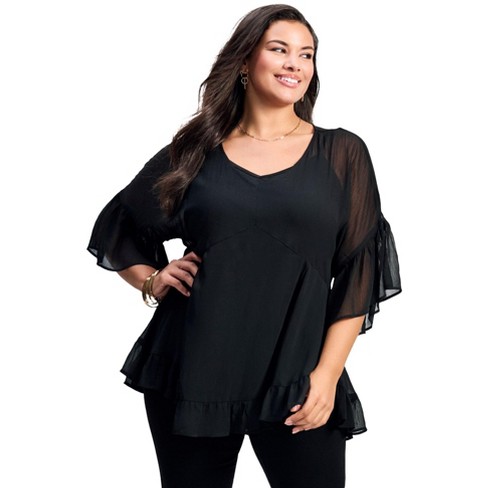 Avenue Women's Plus Size Harlow Frill Detail Blouse - image 1 of 4