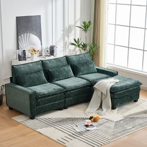 99'' Chenille Deep Seat L-Shaped Sectional Sofa with 4 Seats, Movable Ottoman, Dual-Layer Foam, Ergonomic Back Cushions, Stain-Resistant Covers - 1 of 4