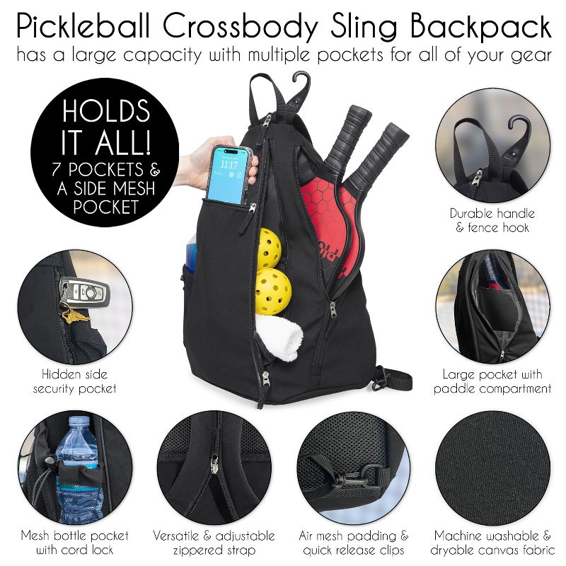 Sweet Jojo Designs Neutral Pickleball Bag Sling Backpack Eat Sleep Pickleball Repeat Black, 5 of 8