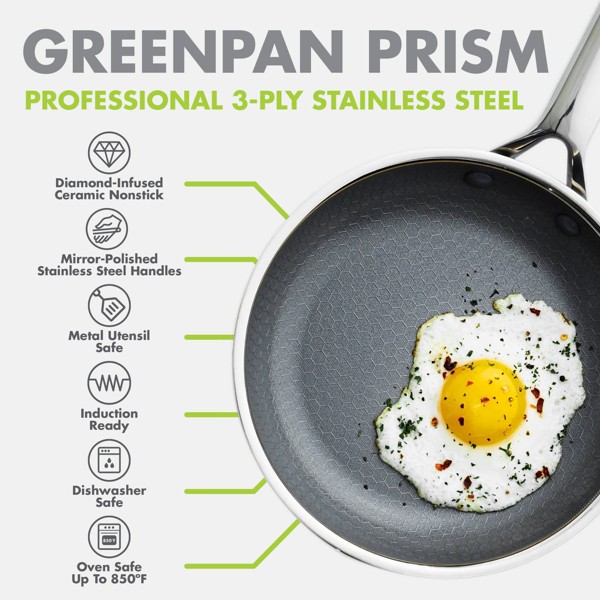 Juego de utensilios de cocina GreenPan Prism 10 piezas híbrido de acero inoxidable y cerámica antiadherente 6