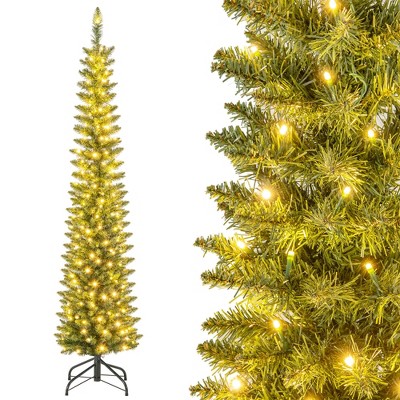 Costway 5/6/7/99 FT Pre-Lit Pencil Christmas Tree with 400 LED Lights & 699 Branch Tips Party
