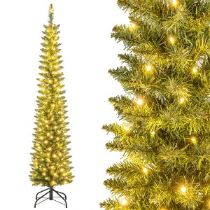 Costway 5/6/7/99 FT Pre-Lit Pencil Christmas Tree with 400 LED Lights & 699 Branch Tips Party - 1 of 4