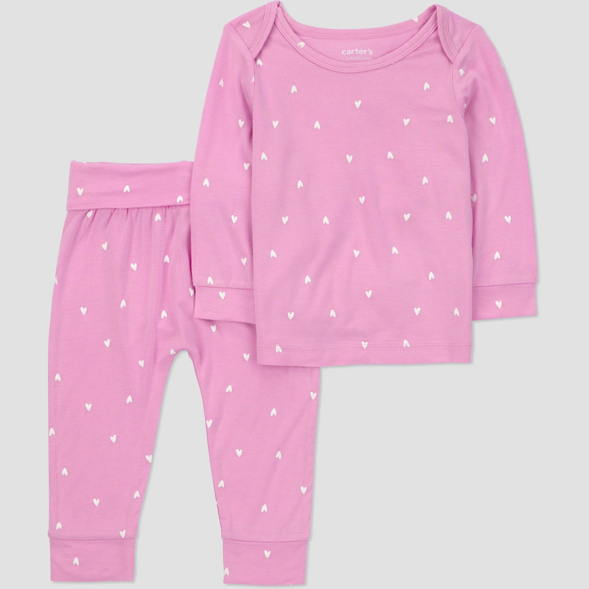 Carter's Just One You® Baby Girls' 2pc Comfy Soft Hearts Top and Pants Set - Pink Hearts 3M