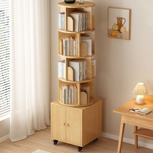Sapphtopaz Rotating Bookshelf with Wheels Wood Bookcase Organization and Storage Round Book Shelf for Living Room - 1 of 4
