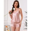 INSPIRE CHIC 2Pcs Women's Silky Satin Sleeveless Halter Chemise Tank Top and Shorts Pajama Sets Sleepwear - 2 of 4