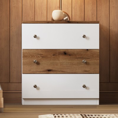 FONTOI Nightstand with 3 Drawers, Colorblock Design Side Table with Storage Cabinet for Bedroom, Brown&White, 15.7"*25.8"*23.6"