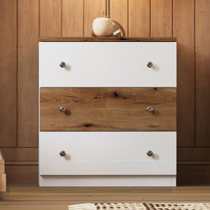 FONTOI Nightstand with 3 Drawers, Colorblock Design Side Table with Storage Cabinet for Bedroom, Brown&White, 15.7"*25.8"*23.6" - 1 of 4