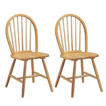 Tangkula Set of 2 Windsor Chairs Wood Armless Dining Room Spindle Back Kitchen Natural