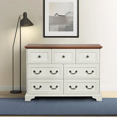 Akoasm Storage Dresser With Natural Texture Drawers For Bedroom, Living Room-Antique White