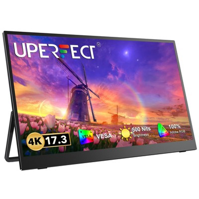 UPERFECT 17.3" 4K Portable Monitor, 100% AdobeRGB, 500 Nits HDR IPS, USB-C & HDMI, VESA, 180° Stand, Matte Screen, Built-in Speakers for Work & Play
