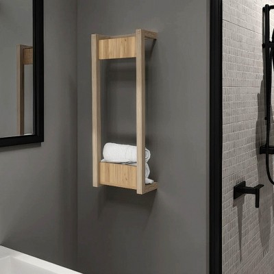 INFURNIC Decorative Wall Shelf Wall Mounted Towel Rack with Integrated Shelf for Storing Towels and Accessories, Beige, 5.9"*12.2"*31.5"