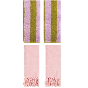REGALWOVEN 4 Packs Striped and Solid Tassels Absorbent Soft Cotton Hand Towel for Bathroom - 1 of 4