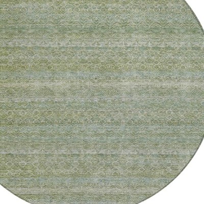HomeRoots 8' Sage And Ivory Round Striped Washable Indoor Outdoor Area Rug