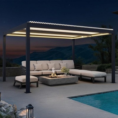 PURPLE LEAF Louvered Pergola Outdoor Aluminum Pergola with Adjustable Roof for Deck Backyard Garden Grey Hardtop Gazebo