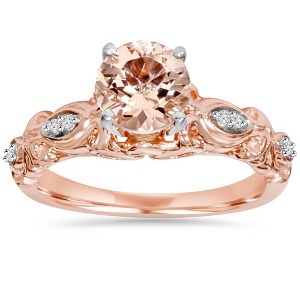 Pompeii3 1 Carat Morganite & Diamond Vintage Ring 14K Rose Gold - 1 of 4