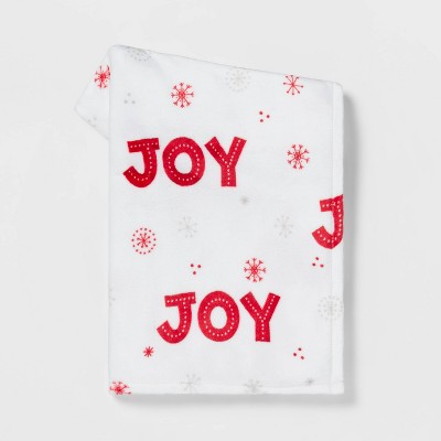 Joy' Printed Plush Christmas Throw Blanket Cream/Red - Wondershop™