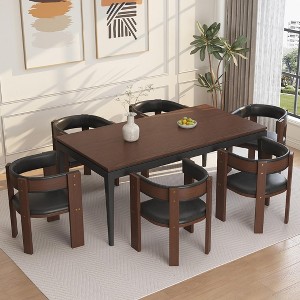 Mid Century Modern Dining Chairs Set of 4/6/8, PU Leather Upholstered Kitchen Chairs Set of 4 with Accent Curved Backrest & Rubber Wood Frame - 1 of 4