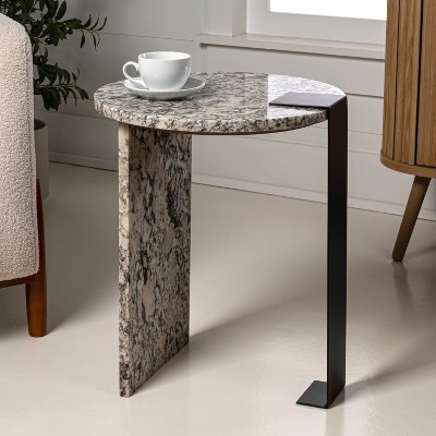 JONATHAN Y Lyra 20.66" Contemporary Natural Marble/Metal Handmade Round End Table