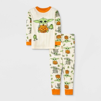 Image of Toddler Boys' Star Wars Baby Yoda Halloween Snug Fit Pajama Set - Orange 4T