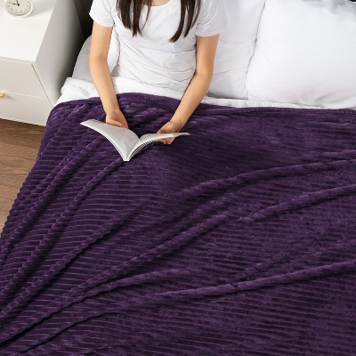 Twin Purple Ribbed Fleece Reversible Throw Blanket