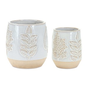 Melrose Porcelain Planter with Leaf Design (Set of 2) - 1 of 3