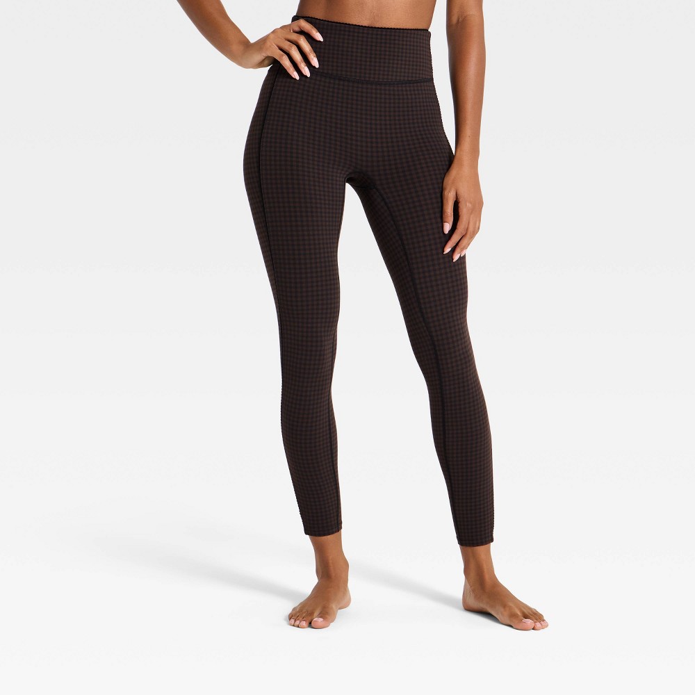 Women's Everyday Soft High-Rise 7/8 Leggings - All In Motion™ Brown Gingham XXL